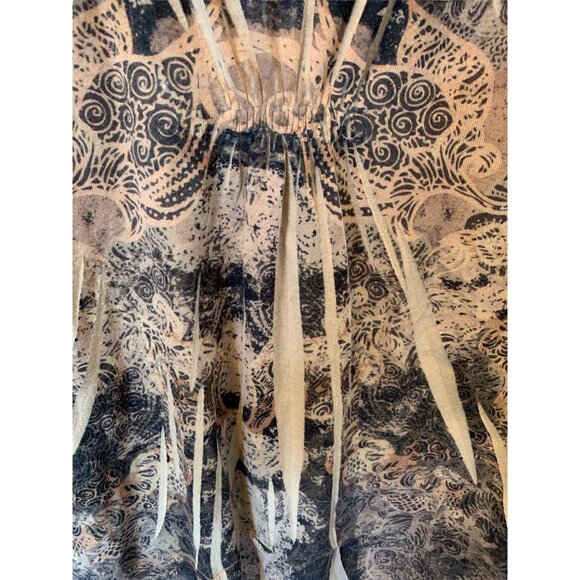 🍒 2/$20 🍒 Brown Pattern Long Sleeve Blouse with Jeweled Neckline sz M - Picture 4 of 8